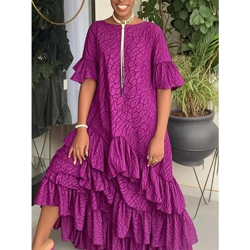 African Style Printed Midi Dress for Women – Trendy Loose Fit with Flare Sleeves - Free Delivery Worldwide only at Flexi Africa