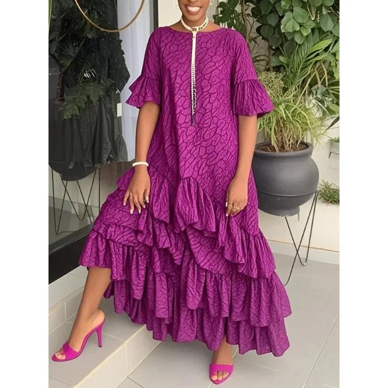 African Style Printed Midi Dress for Women – Trendy Loose Fit with Flare Sleeves - Free Delivery Worldwide only at Flexi Africa
