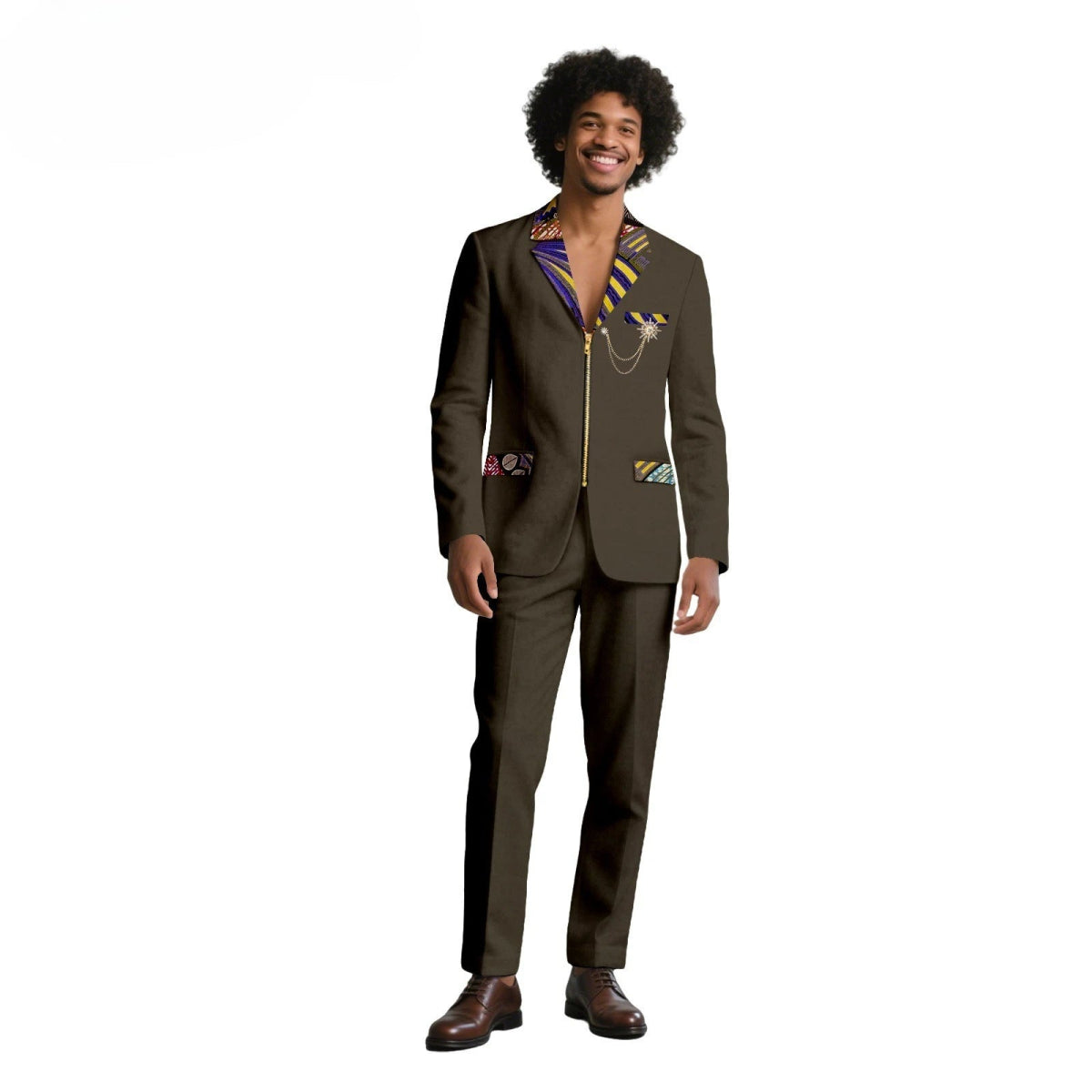African Suits for Men Traditional Wedding Designed Slim Fit Jacket Pants Set with Breastbin High Quality Suit Mens Clothes