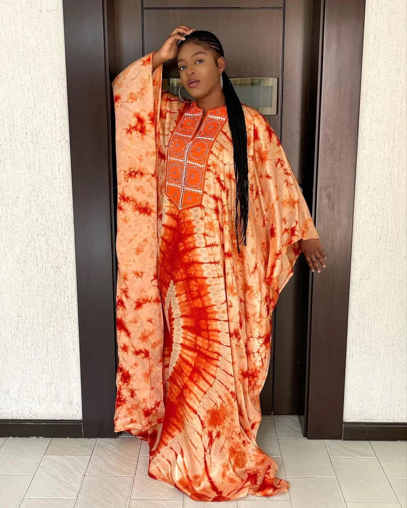 Women with Embroidery and Scarf – Elegant Traditional African Outfit - Free Delivery Worldwide only at Flexi Africa