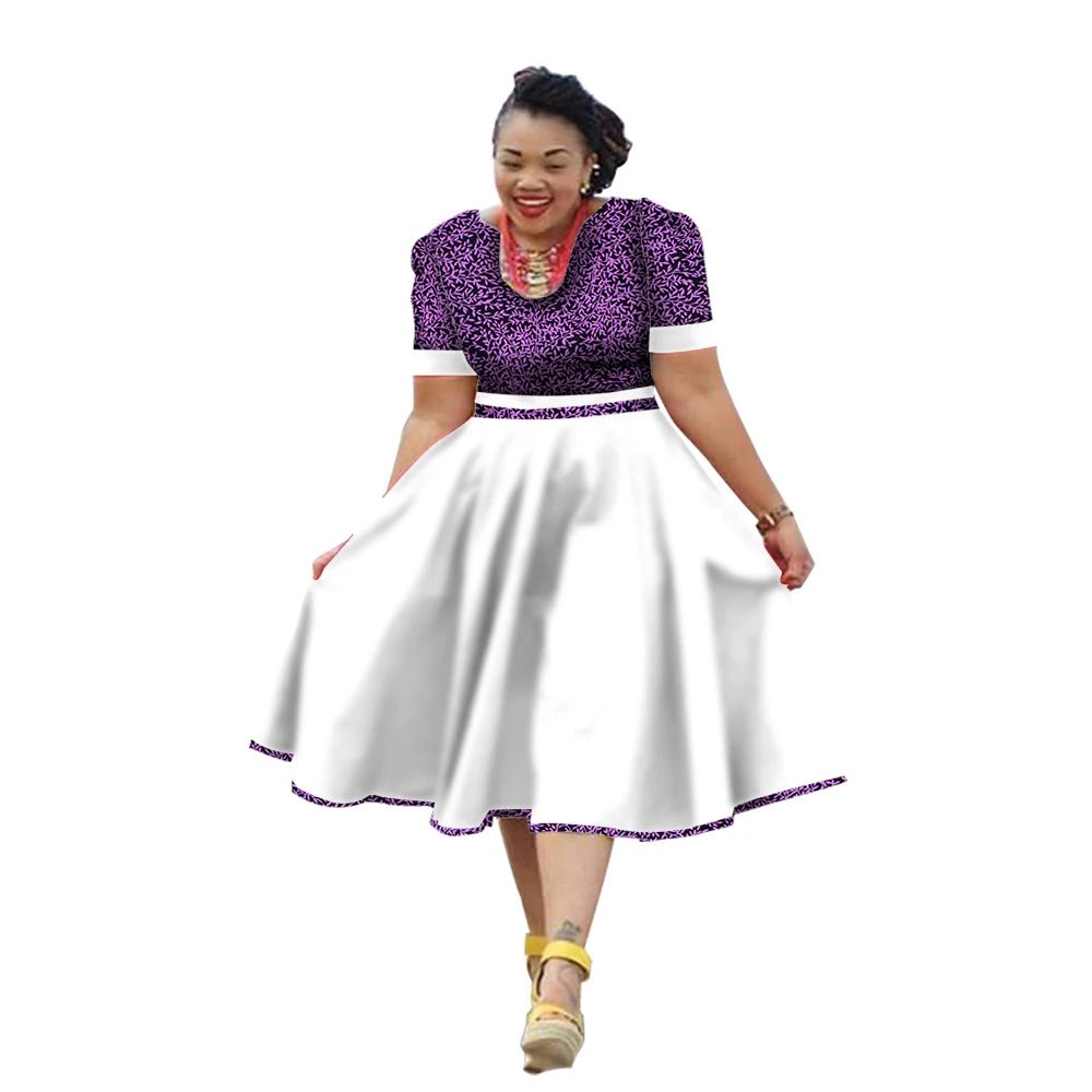 African Traditional Bazin Riche Dress for Women – Cotton Print Knee - Length Summer Wear - Free Delivery Worldwide only at Flexi Africa