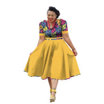 African Traditional Bazin Riche Dress for Women – Cotton Print Knee - Length Summer Wear - Free Delivery Worldwide only at Flexi Africa