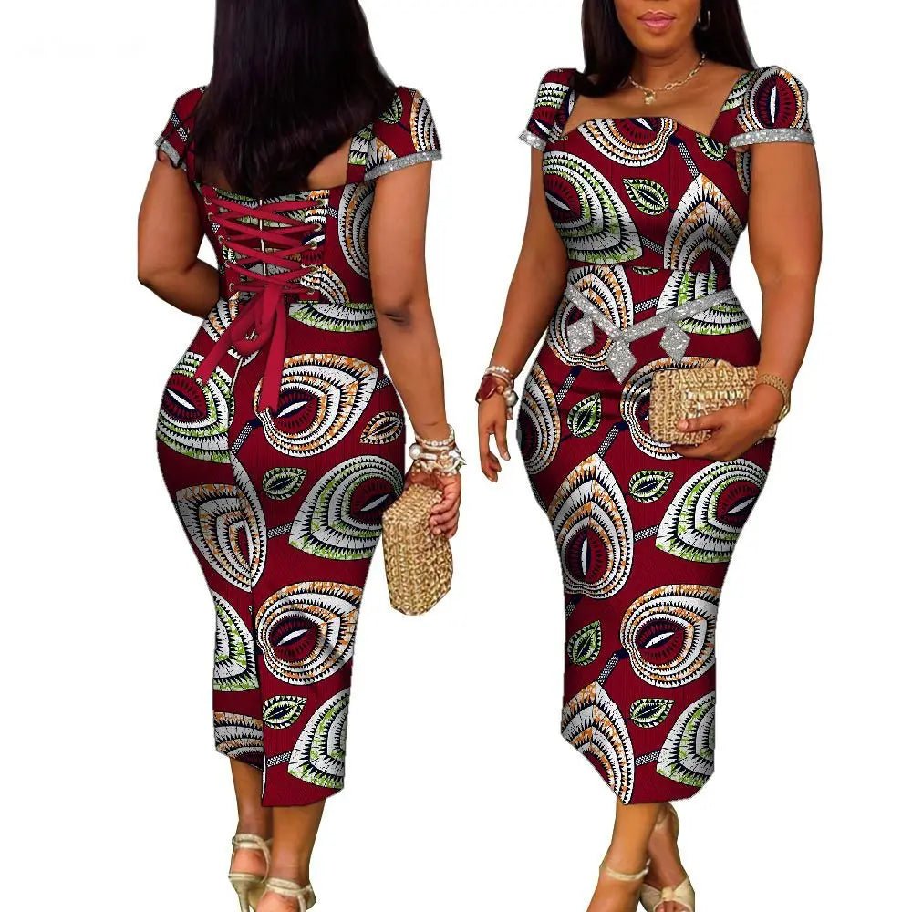 African Wax Print Summer Gown for Women – Elegant Ankara Bandage Dress - Free Delivery Worldwide only at Flexi Africa