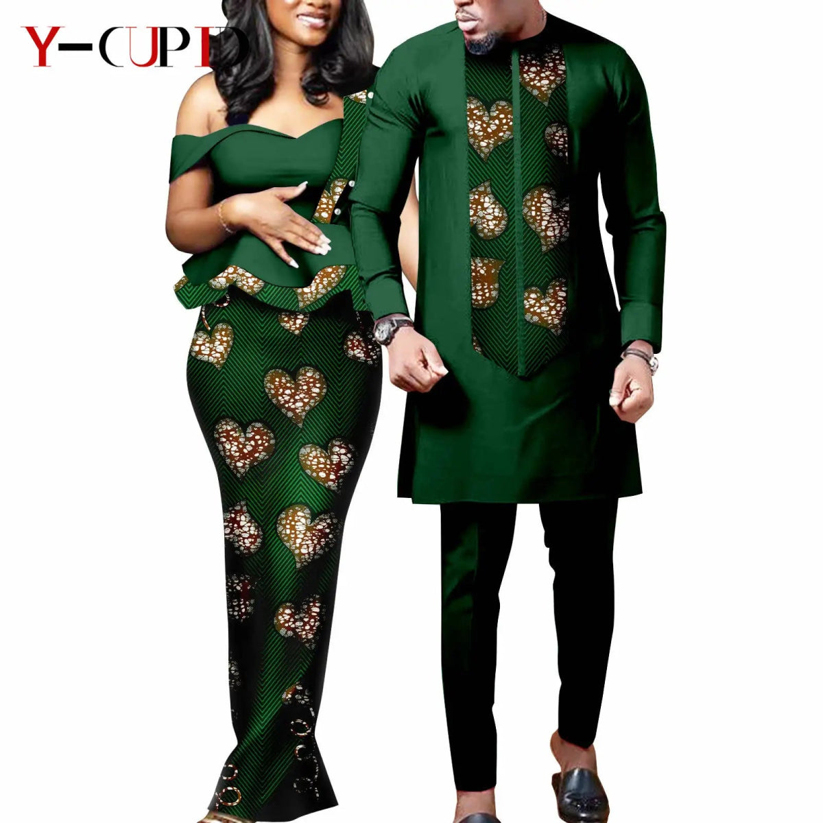 African Wedding Couple Set – Women’s Dashiki Print Dress & Men’s Kaftan Top and Pant Outfit - Free Delivery Worldwide only at Flexi Africa