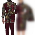 African Wedding Matching Outfit – Slim Women’s Dress and Men’s Patchwork Shirt with Pants - Free Delivery Worldwide only at Flexi Africa
