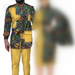 African Wedding Matching Outfit – Slim Women’s Dress and Men’s Patchwork Shirt with Pants - Free Delivery Worldwide only at Flexi Africa