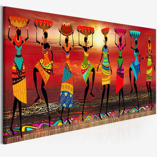 African Women Dancing: Tribal Art Oil Painting Canvas Print for Stylish Living Room Decor - Flexi Africa - Free Delivery