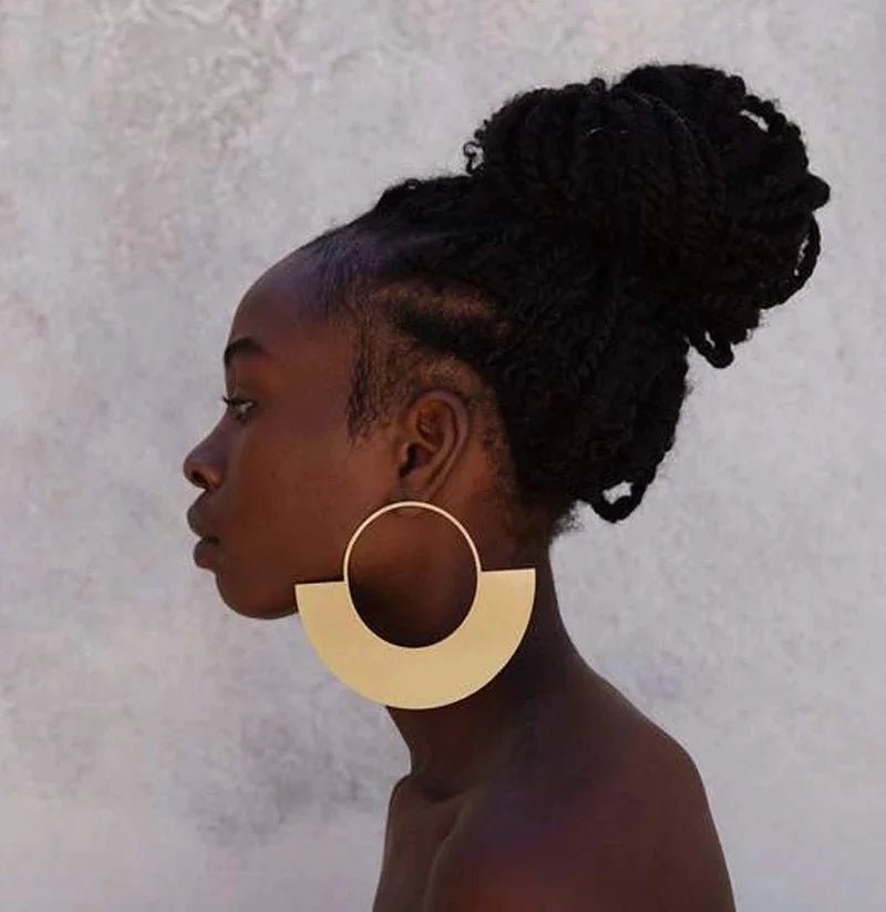 African Women Drop Earrings Gold Color Big Metal Dangle Statement Earring Fashion Party Wedding Jewelry Accessories Gift