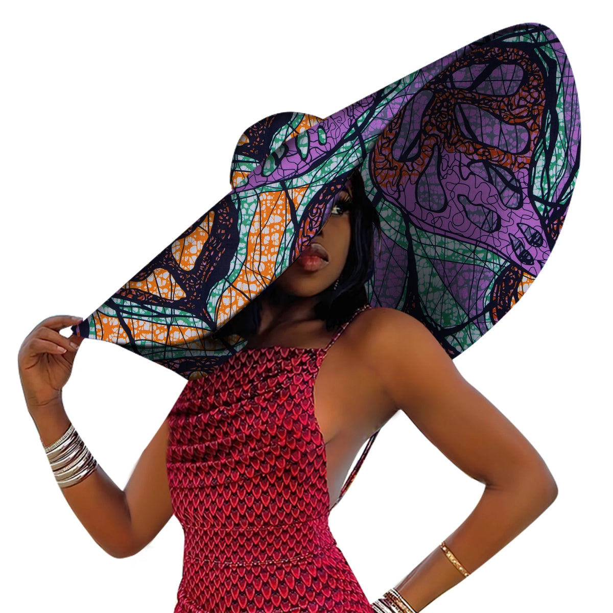 African Women Hat Summer Beach Hats Large Brim Sun Protection Fashion Ankara Cap Hat Customized Product - Free Delivery Worldwide only at Flexi Africa