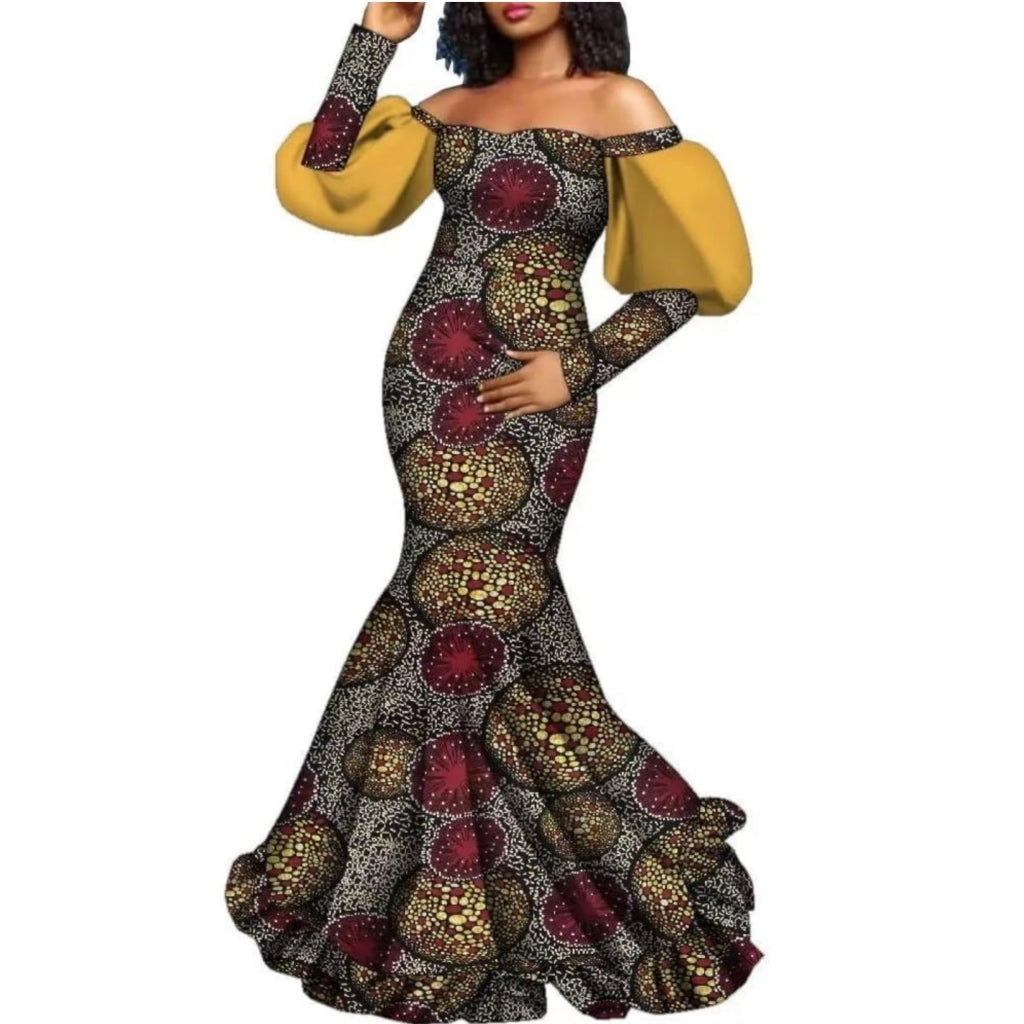 Buy African Women’s Dress – Long Sleeve Dashiki Print Off-Shoulder Wedding & Party Gown for only $62.40 at Flexi Africa!