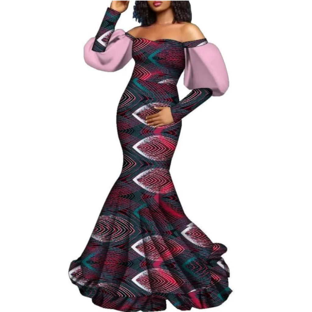 Buy African Women’s Dress – Long Sleeve Dashiki Print Off-Shoulder Wedding & Party Gown for only $62.40 at Flexi Africa!