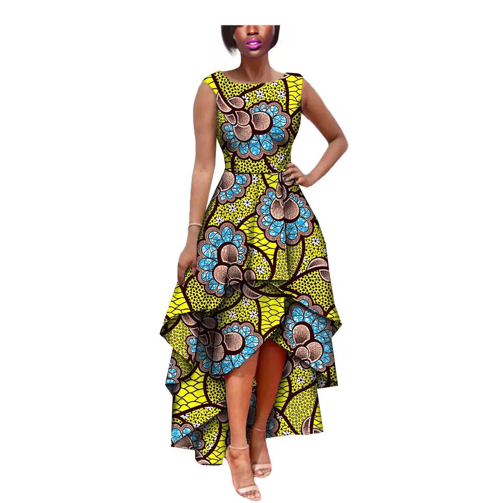 African Women's Private Sleeveless Pleated Party Dress 100% Pure Waxed Cotton - Flexi Africa - Flexi Africa offers Free Delivery Worldwide - Vibrant African traditional clothing showcasing bold prints and intricate designs