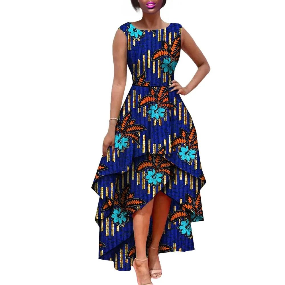 African Women's Private Sleeveless Pleated Party Dress 100% Pure Waxed Cotton - Flexi Africa - Flexi Africa offers Free Delivery Worldwide - Vibrant African traditional clothing showcasing bold prints and intricate designs