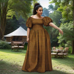 African Women’s Strapless Dress with Bubble Sleeves & Matching Earrings - Free Delivery Worldwide only at Flexi Africa