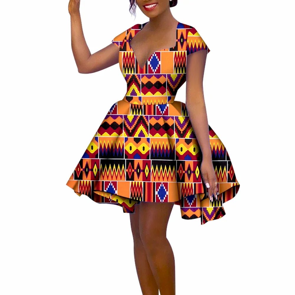 African Women’s Summer Dress – Short Sleeve Ankara Dashiki Print Ball Gown - Free Delivery Worldwide only at Flexi Africa