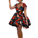African Women’s Summer Dress – Short Sleeve Ankara Dashiki Print Ball Gown - Free Delivery Worldwide only at Flexi Africa