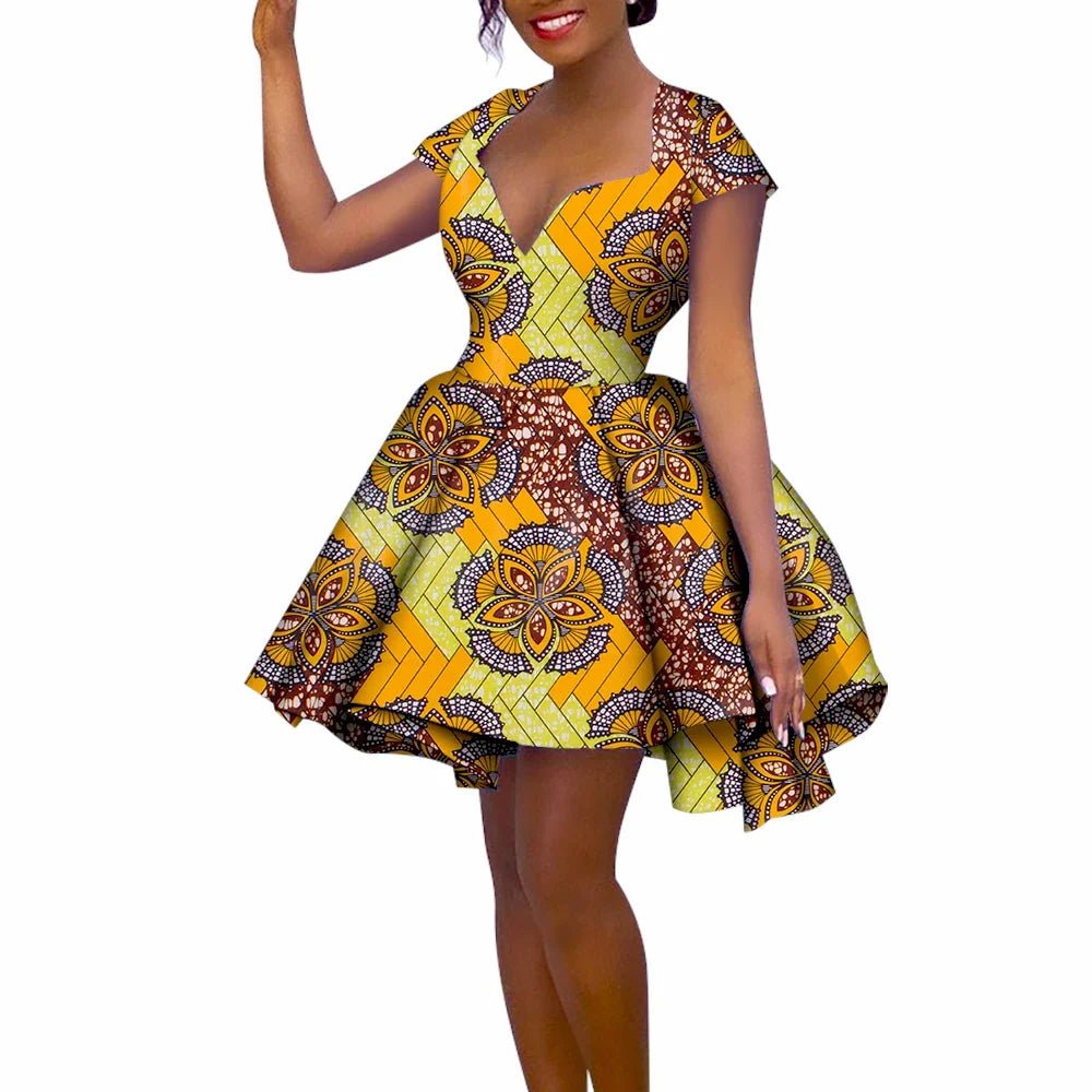 African Women’s Summer Dress – Short Sleeve Ankara Dashiki Print Ball Gown - Free Delivery Worldwide only at Flexi Africa