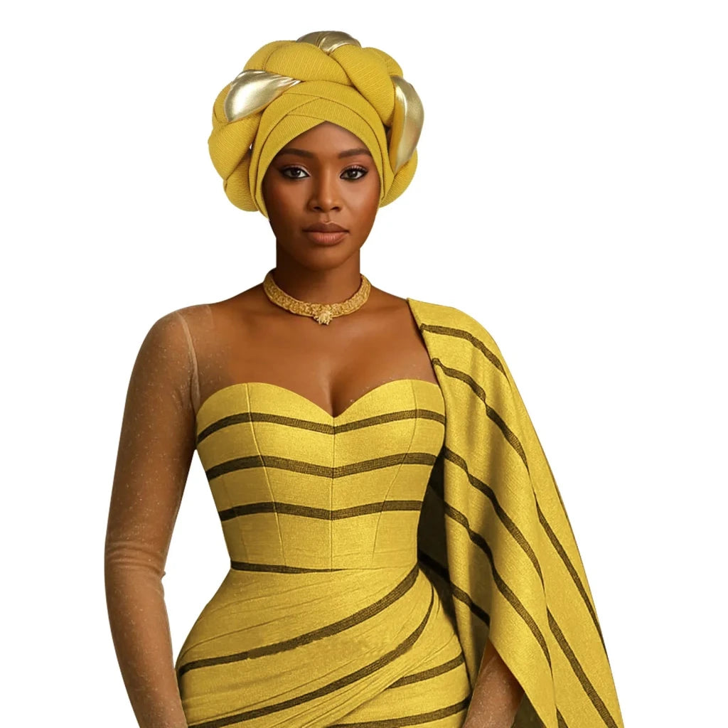 Already Made Big Braid Turban Cap – Nigerian Aso Oke Auto Gele Party Headwrap - Free Delivery Worldwide only at Flexi Africa