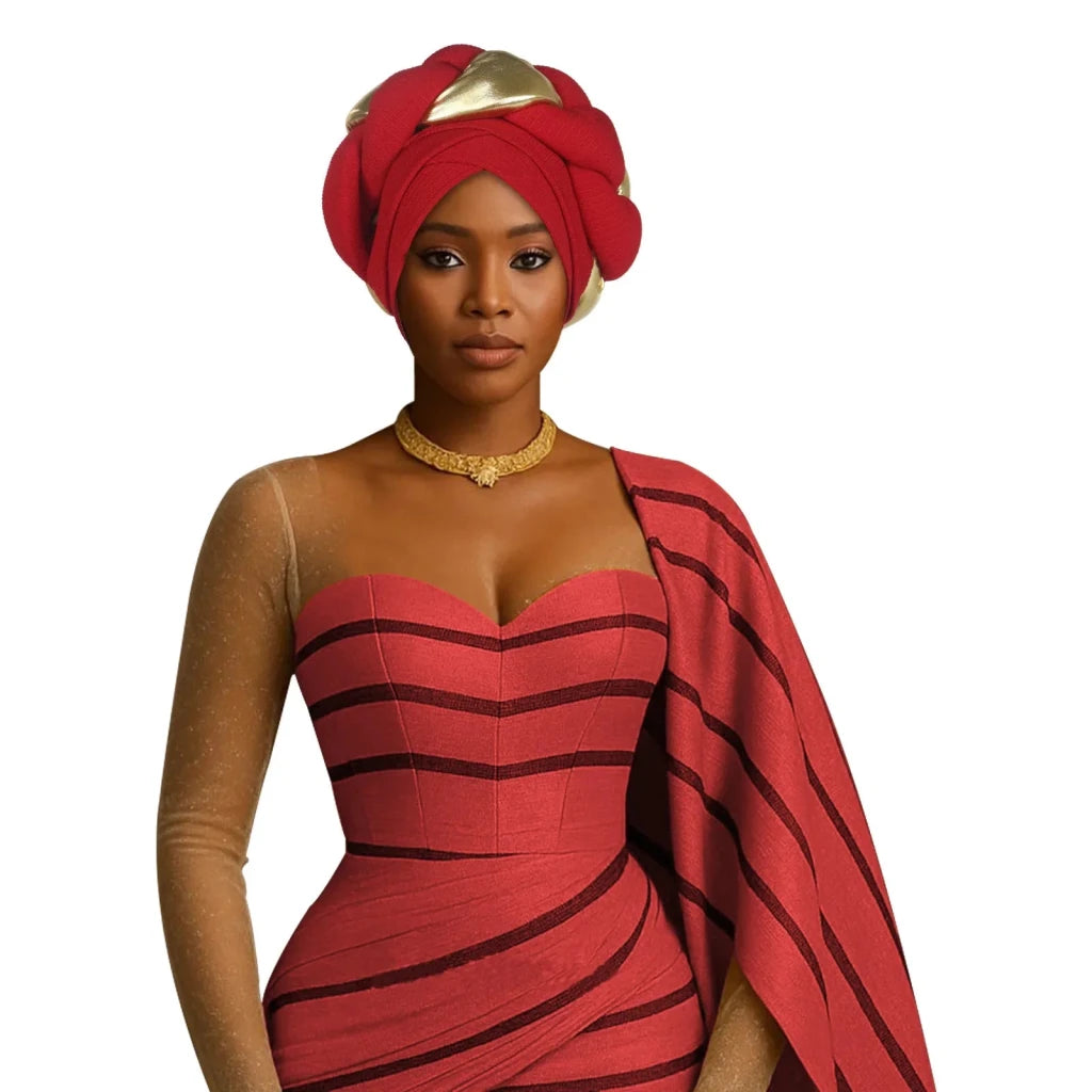 Already Made Big Braid Turban Cap – Nigerian Aso Oke Auto Gele Party Headwrap - Free Delivery Worldwide only at Flexi Africa