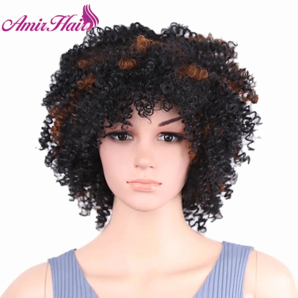 Amir Synthetic Short Curly Wigs for Women Black Hair Afro Kinky Curly Wigs with Bangs - Free Delivery Worldwide only at Flexi Africa