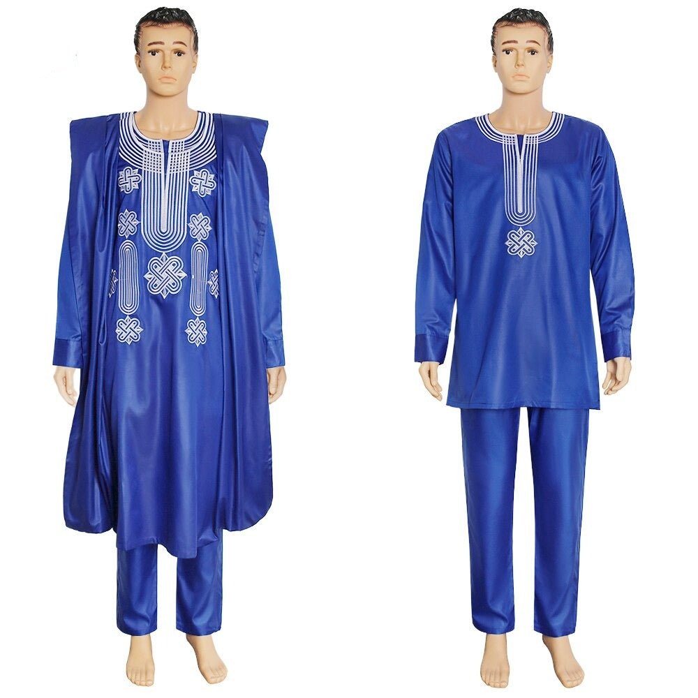 Authentic African Style: Men's Embroidered Agbada Suit Set with Traditional Robes, Long Sleeve Shirt, and Pants - Free Delivery Worldwide only at Flexi Africa