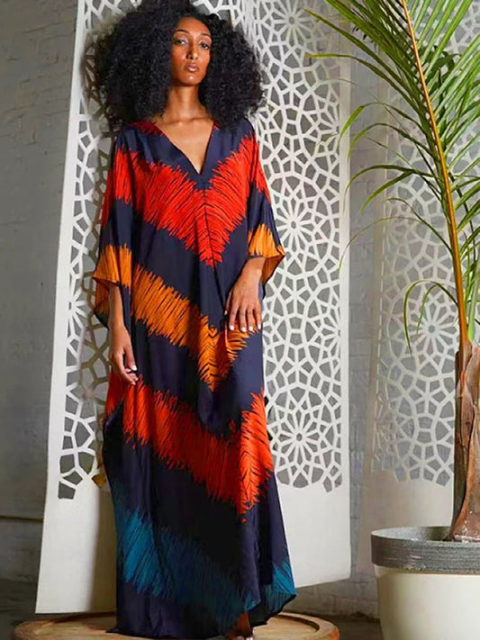 Batwing Sleeve Dashiki African Maxi Dress Loose Fit Robes - Flexi Africa Free Delivery Worldwide only at www.flexiafrica.com