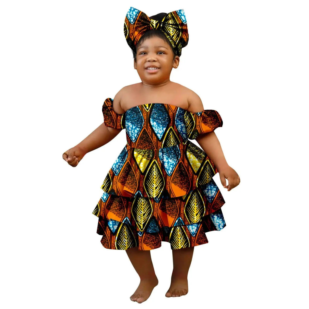 Bazin Riche African Ankara Party Dress for Girls – Multilayer Ruffle Design - Free Delivery Worldwide only at Flexi Africa