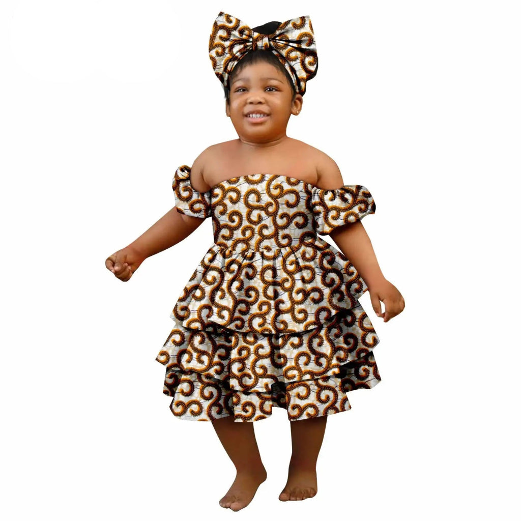 Bazin Riche African Ankara Party Dress for Girls – Multilayer Ruffle Design - Free Delivery Worldwide only at Flexi Africa