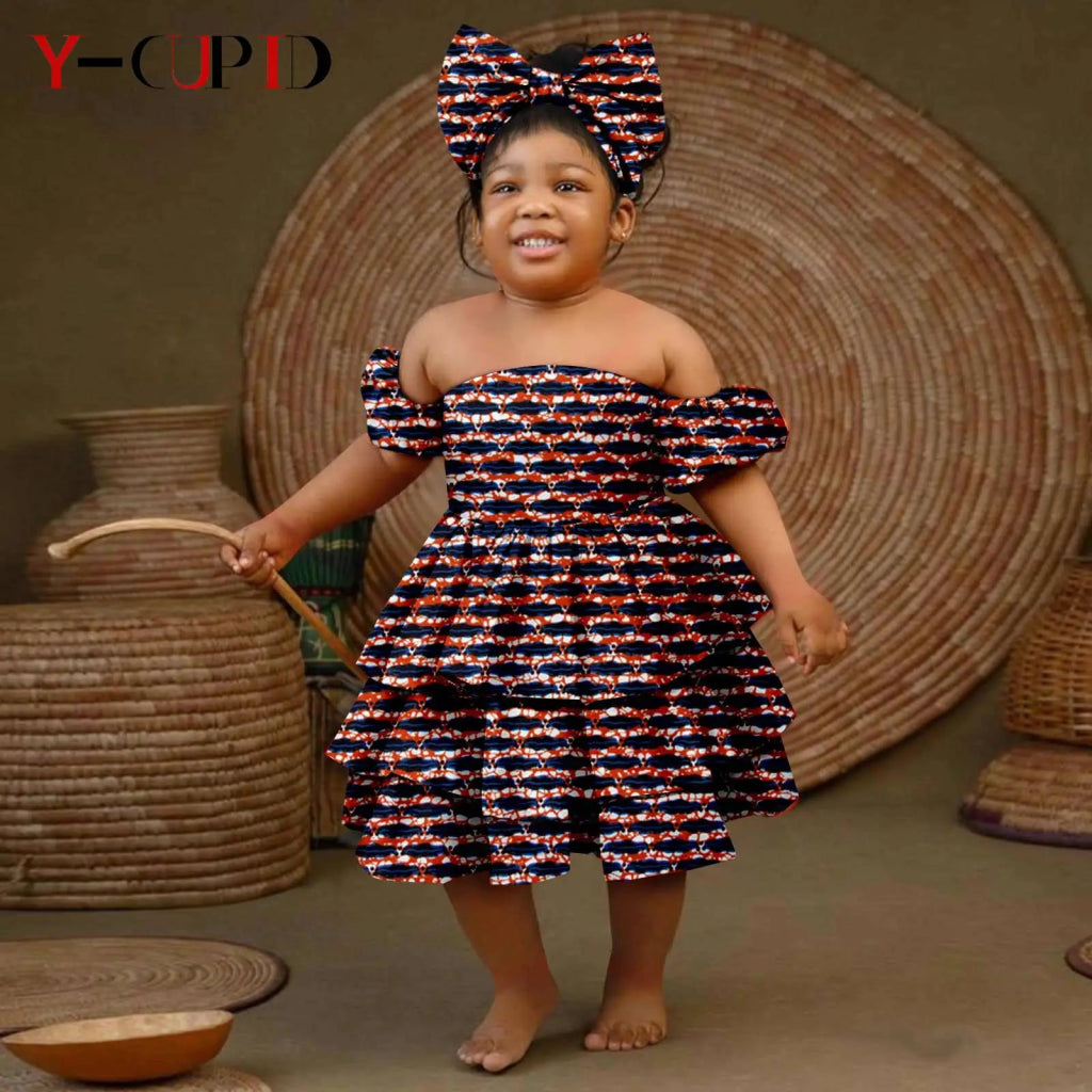 Bazin Riche African Ankara Party Dress for Girls – Multilayer Ruffle Design - Free Delivery Worldwide only at Flexi Africa