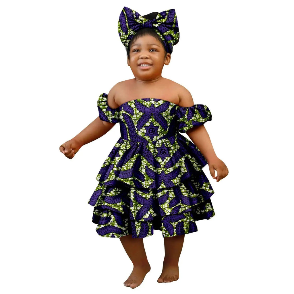 Bazin Riche African Ankara Party Dress for Girls – Multilayer Ruffle Design - Free Delivery Worldwide only at Flexi Africa