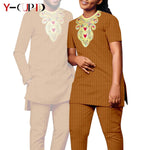 Bazin Riche Couple Outfit – Women’s Jacquard Top & Pants Set with Matching Men’s Kaftan Party Wear - Free Delivery Worldwide only at Flexi Africa