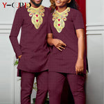 Bazin Riche Couple Outfit – Women’s Jacquard Top & Pants Set with Matching Men’s Kaftan Party Wear - Free Delivery Worldwide only at Flexi Africa