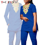 Bazin Riche Couple Outfit – Women’s Jacquard Top & Pants Set with Matching Men’s Kaftan Party Wear - Free Delivery Worldwide only at Flexi Africa