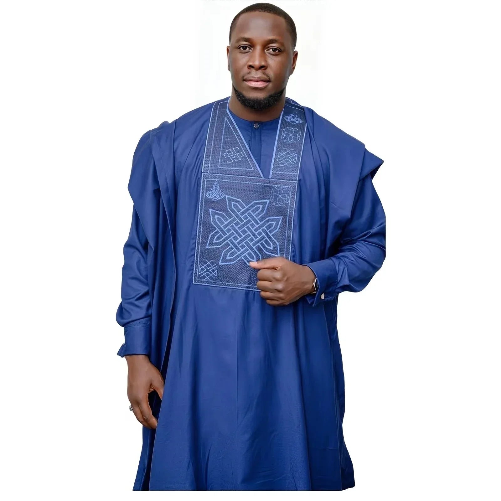 Bazin Riche Embroidered Long Sleeve Top: Authentic African Men's Attire - Flexi Africa - Free Delivery www.flexiafrica.com