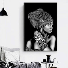 Black and White African Portrait Canvas Painting: Elegant Wall Art for Living Room and Home Décor - Flexi Africa - FREE POST