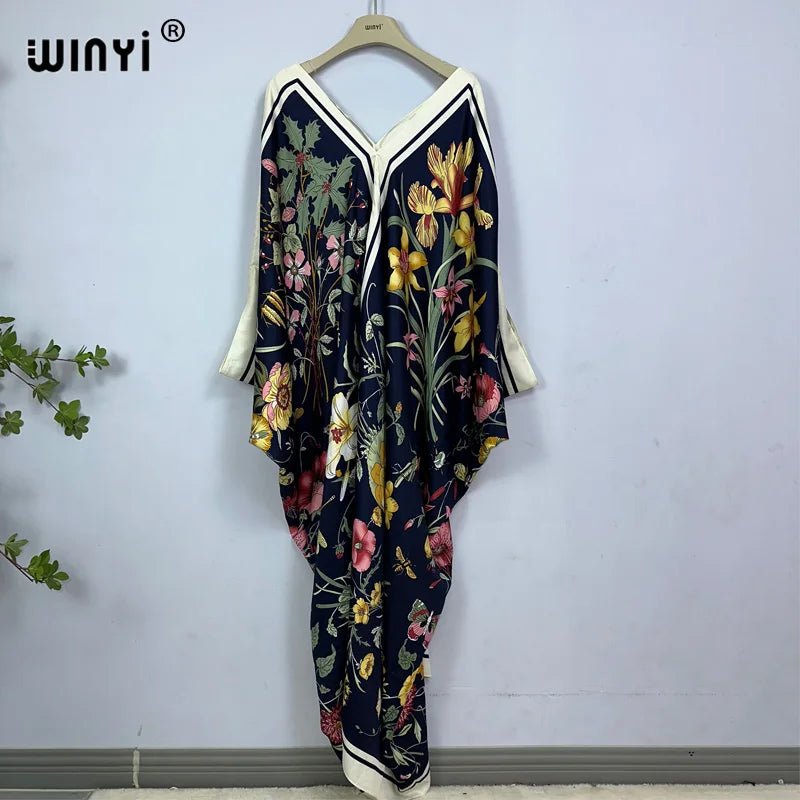 Bohemian Chic: Women's Summer Long Kaftan with African Inspired Print - Fashionable Evening Dress - Flexi Africa - FREE POST