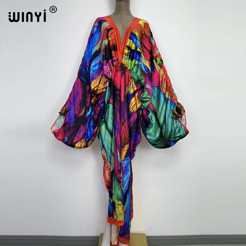 Bohemian Elegance: Silk Rayon Maxi Beach Dress with Hand-Rolled Feel - Flexi Africa - Free Delivery www.flexiafrica.com