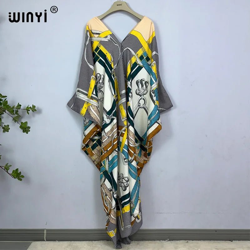 Bohemian Print Maxi Kaftan: Stylish Summer Abaya Dress for Women - Free Delivery Worldwide only at Flexi Africa