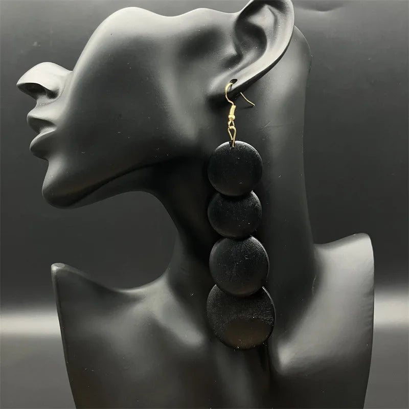 Bohemian Wooden Long Earrings - African Primitive Style Retro Earrings - Flexi Africa - Free Delivery Worldwide only at www.flexiafrica.com