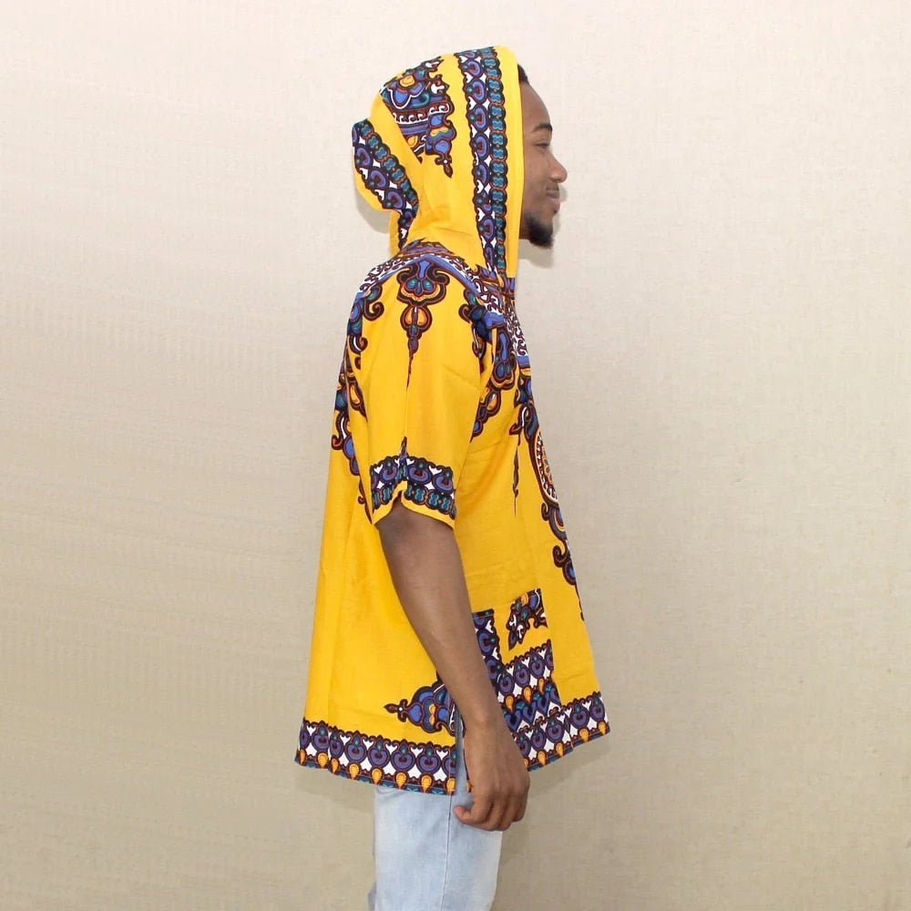 Bold African Street Style: Men's Dashiki Fabric Elongated Hoodie for Hip Hop and Hipster Fashion - Free Delivery Worldwide only at Flexi Africa