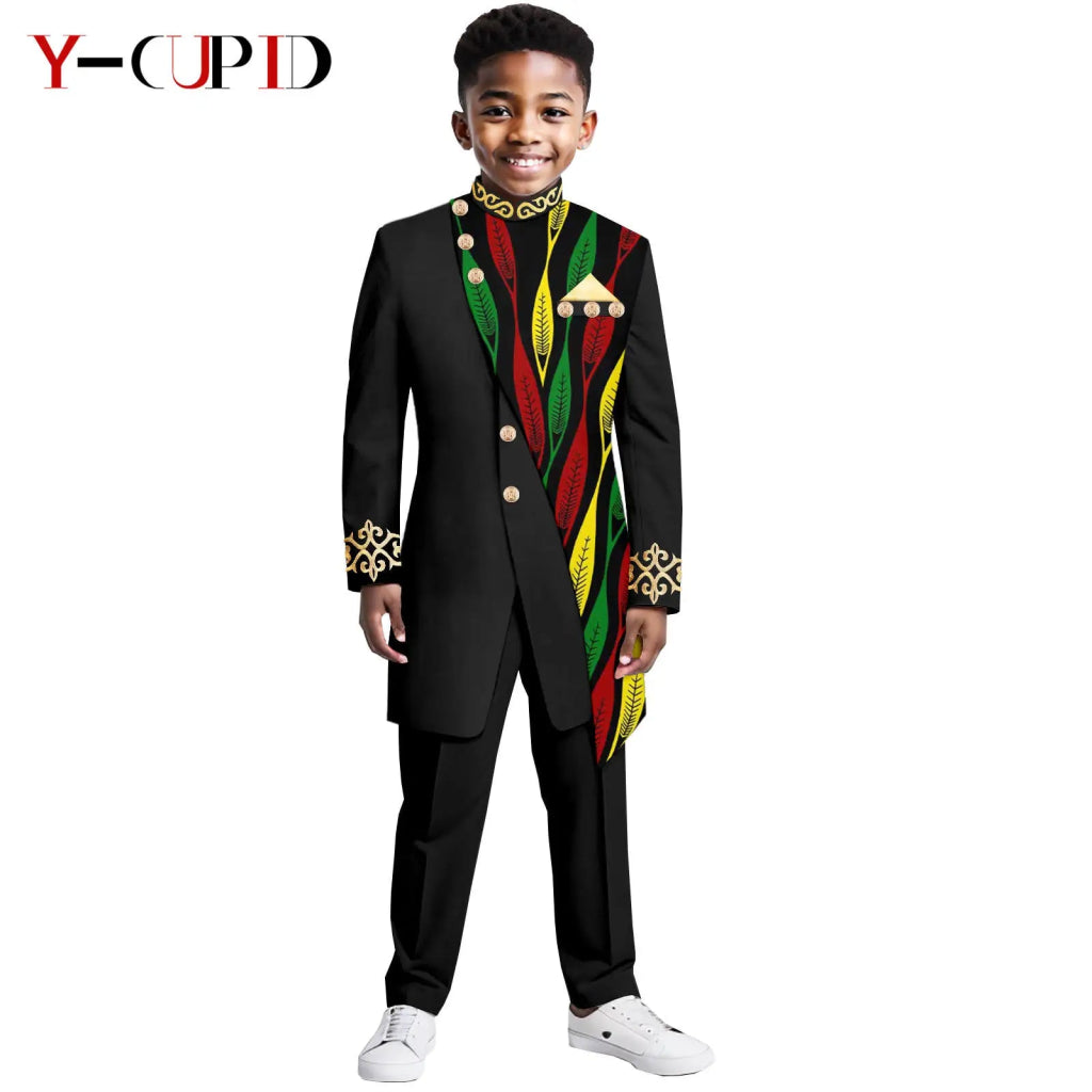 Boys African Dashiki Suit – Bazin Riche Formal Jacket & Pant Set - Free Delivery Worldwide only at Flexi Africa