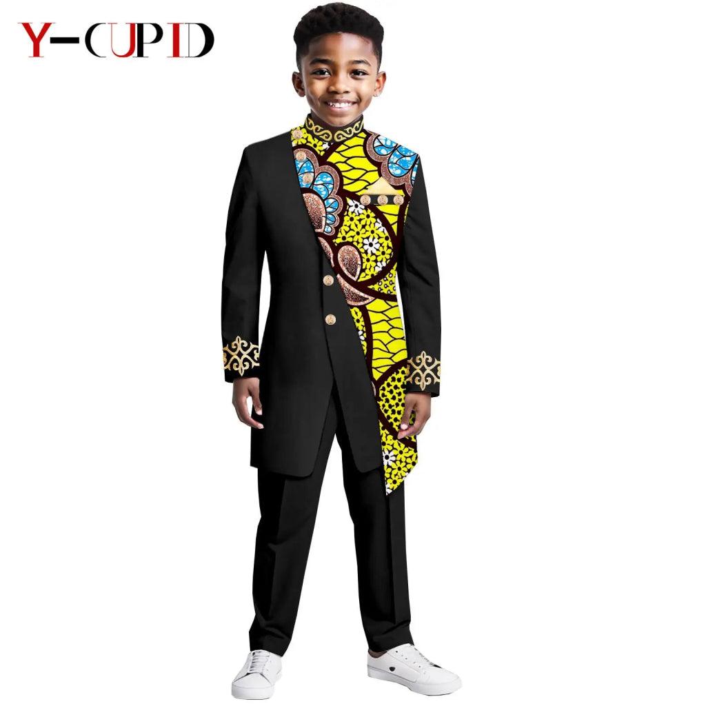 Boys African Dashiki Suit – Bazin Riche Formal Jacket & Pant Set - Free Delivery Worldwide only at Flexi Africa