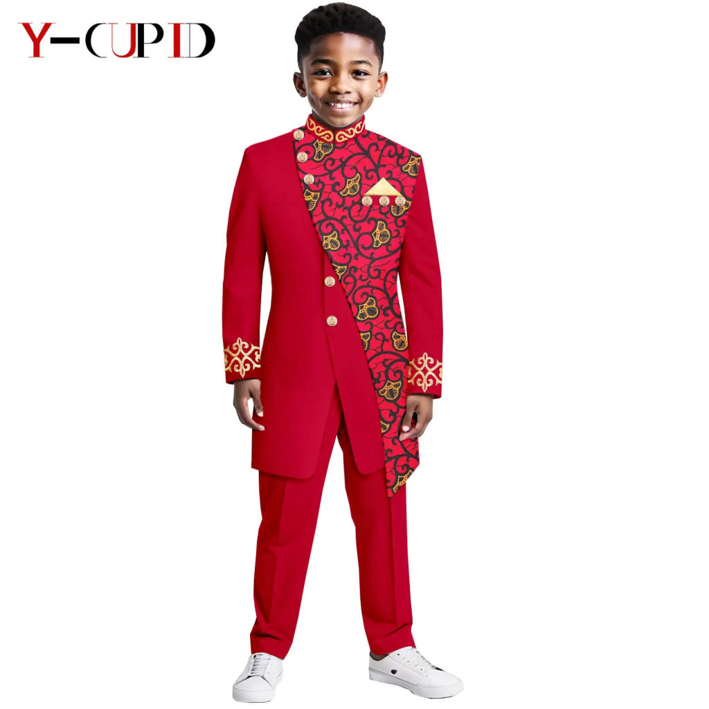 Boys African Dashiki Suit – Bazin Riche Formal Jacket & Pant Set - Free Delivery Worldwide only at Flexi Africa