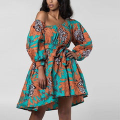 Chic Dashiki: Off-Shoulder Mini Dress with Tribal Flair – Elevate Your African Fashion - Free Delivery Worldwide