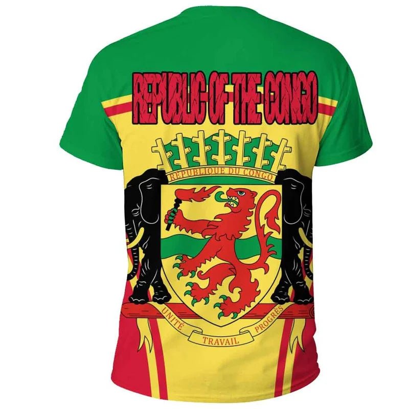 Congo Coat of Arms Graphic T-Shirt – Men’s & Kids’ 3D Print Summer Short Sleeve Casual Top - Free Delivery Worldwide only at Flexi Africa