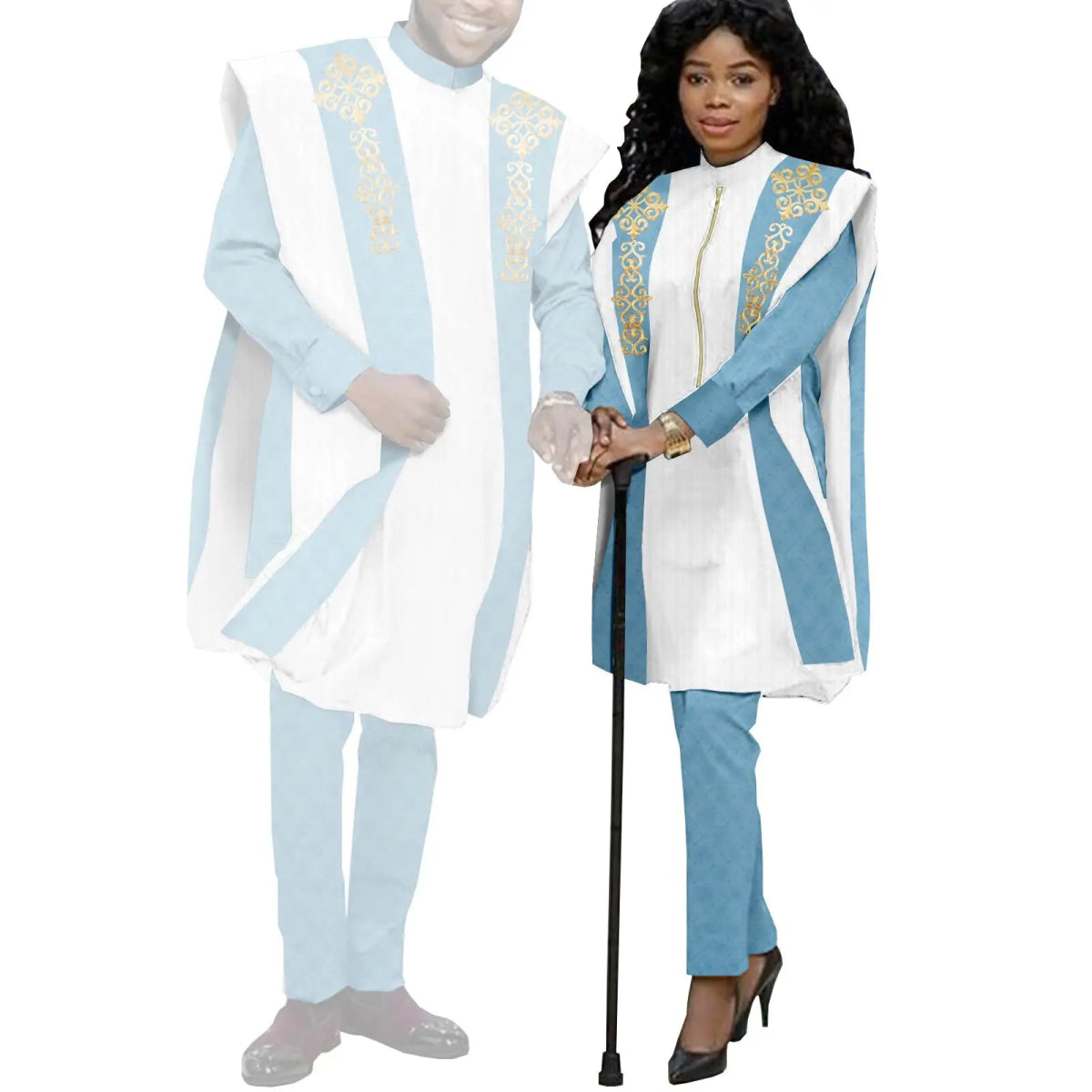 Couples Agbada Set – Men’s Traditional 3PC Suit & Women’s Matching Outfit - Free Delivery Worldwide only at Flexi Africa