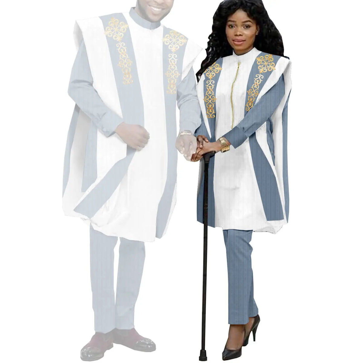 Couples Agbada Set – Men’s Traditional 3PC Suit & Women’s Matching Outfit - Free Delivery Worldwide only at Flexi Africa