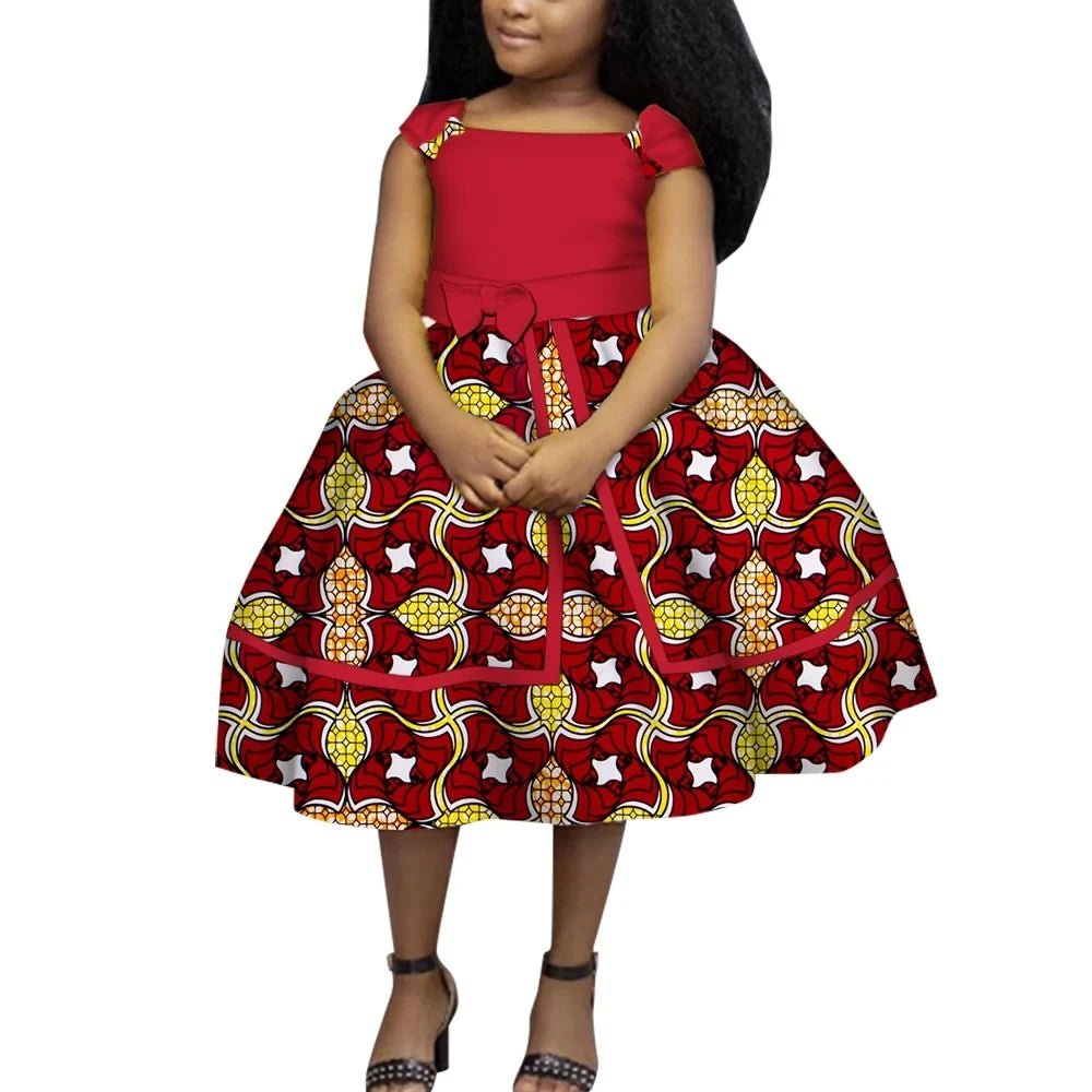 Cute Ankara Girls Dress – Bazin Riche African Print Bow Tie Party Outfit for Kids - Free Delivery Worldwide only at Flexi Africa