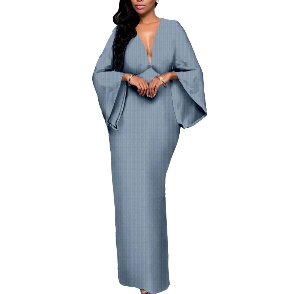 Dashiki African Couple Clothing – Sexy V - Neck Women’s Prom Dress with Matching Men’s Shirt & Pants Set - Free Delivery Worldwide only at Flexi Africa