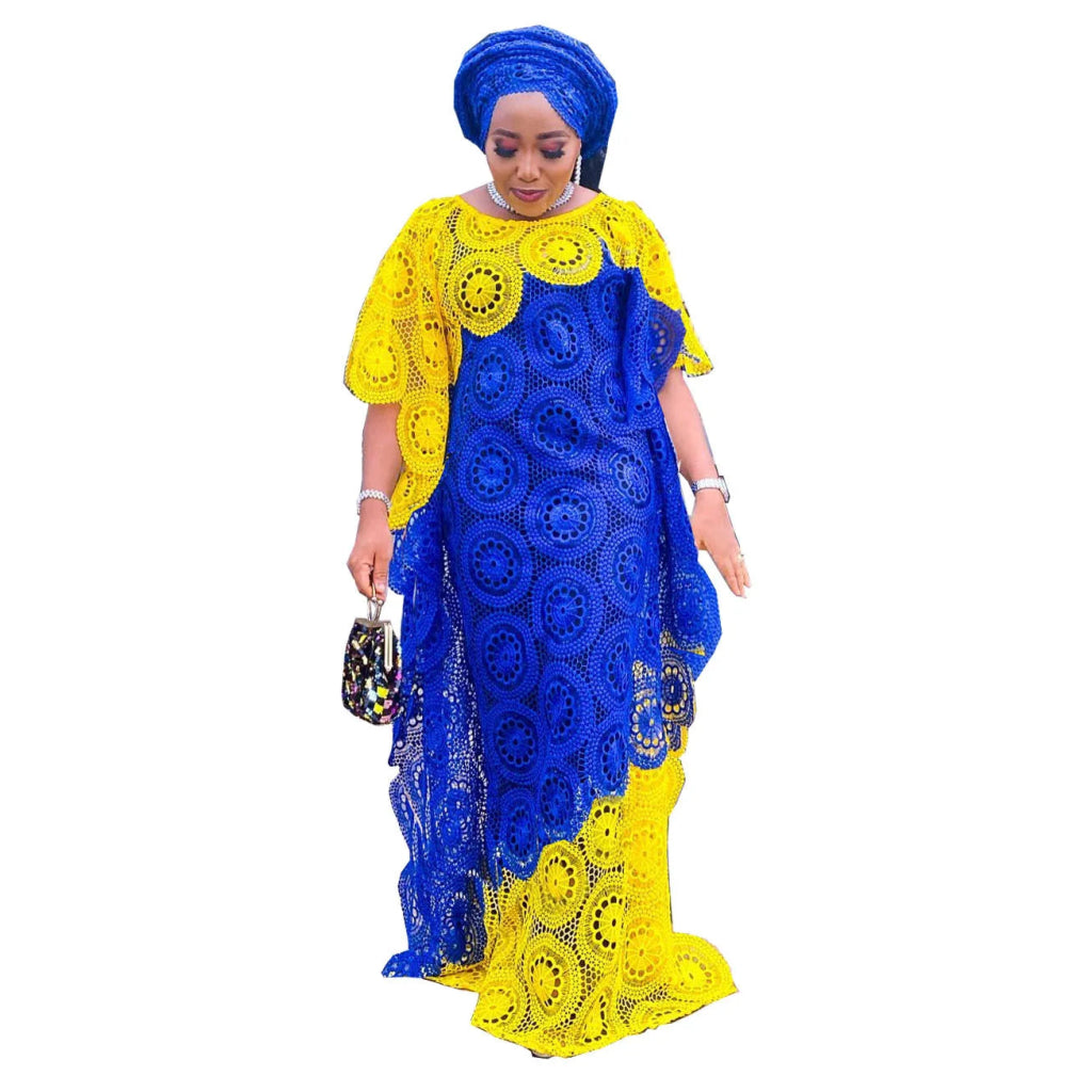 Dashiki African Maxi Dress for Women, Lace Ankara Plus Size Long Evening Party Gown - Free Delivery Worldwide only at Flexi Africa